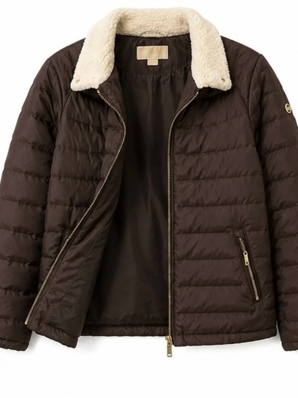 Michael Kors Brown Quilted Puffer Jacket Sherpa Collar - Like New